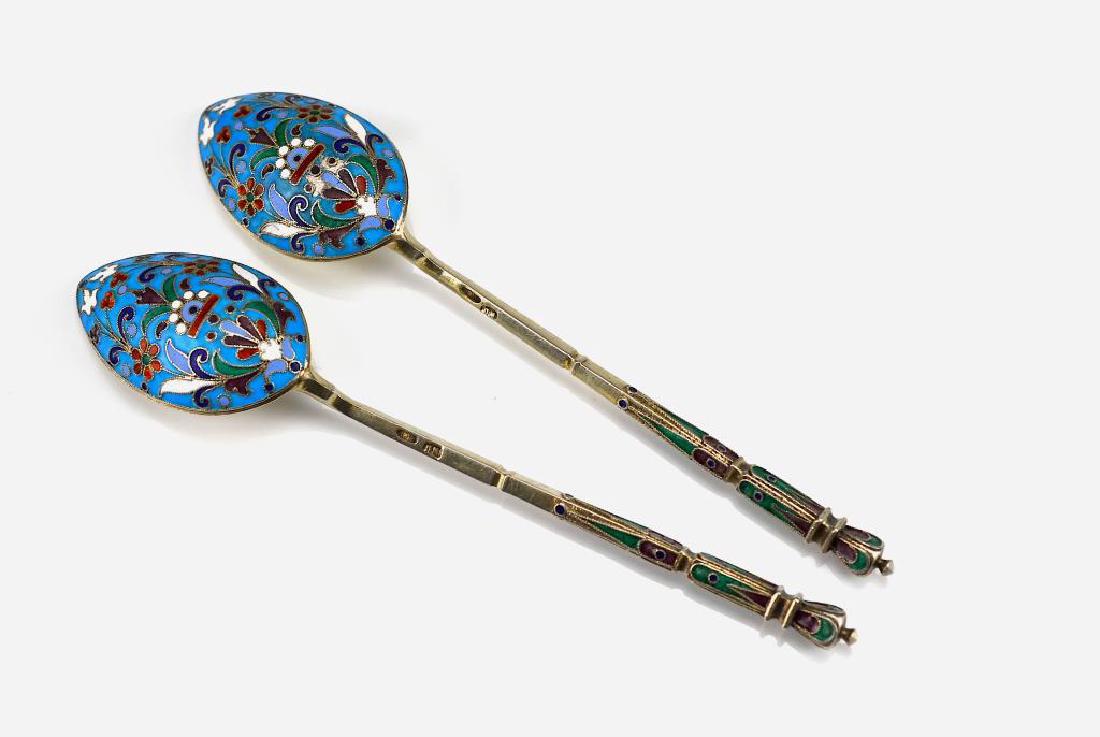 Pair of Russian silver and enamel spoons (1 of 7)
