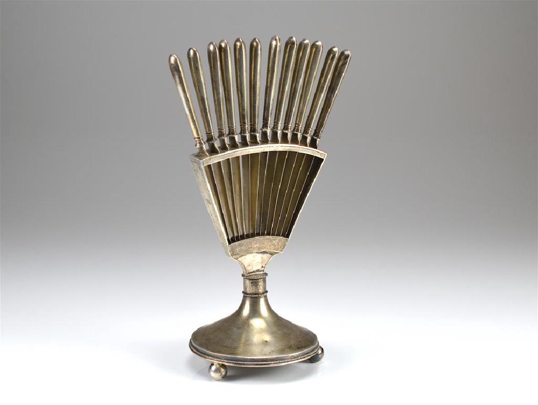 19th C Russian silver knife holder and knives (1 of 5)