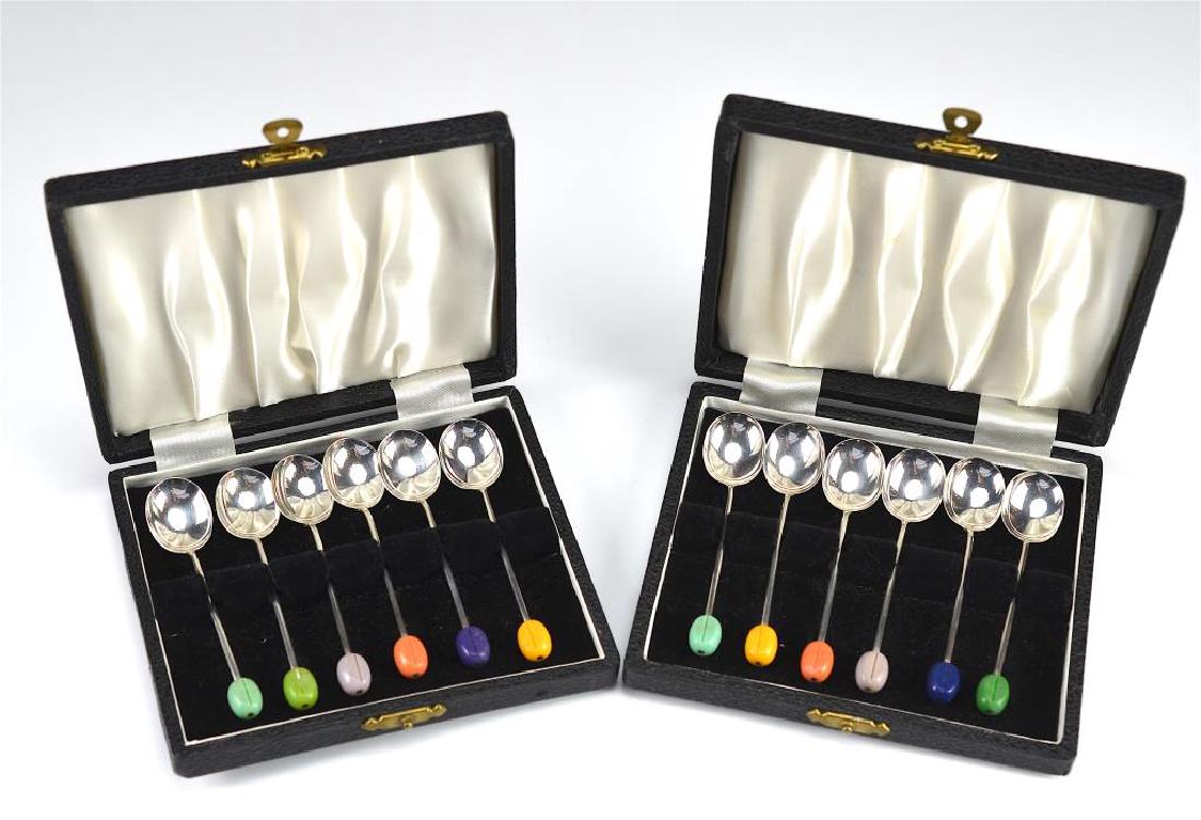 Two cased sets of English silver demitasse spoons (1 of 5)
