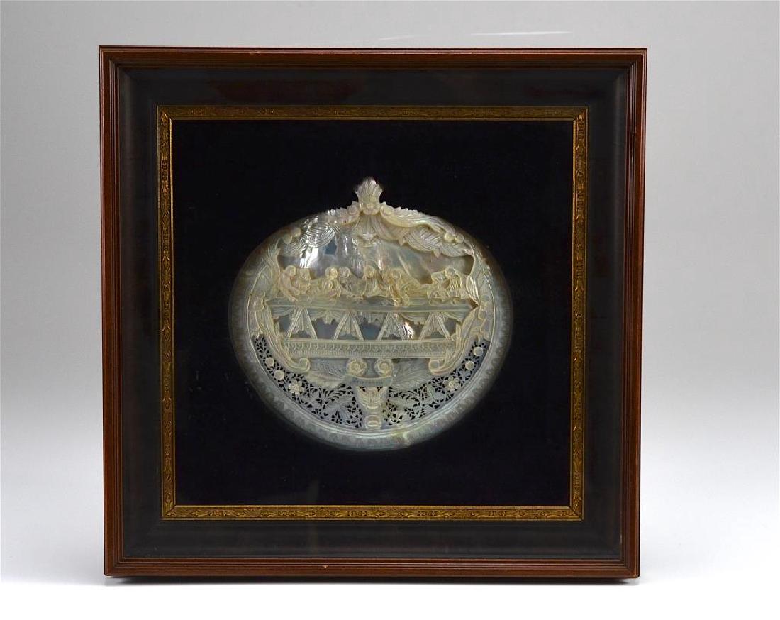 Framed Italian mother of pearl religious plaque (1 of 2)