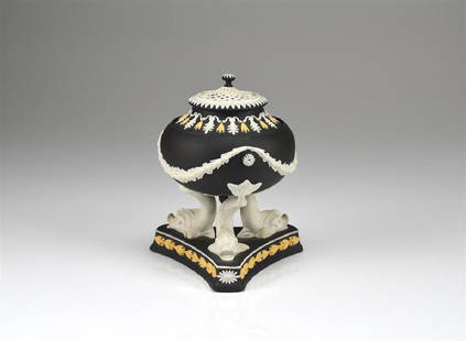 Antique Wedgwood England Black Basalt Jasperware Jardiniere Planter