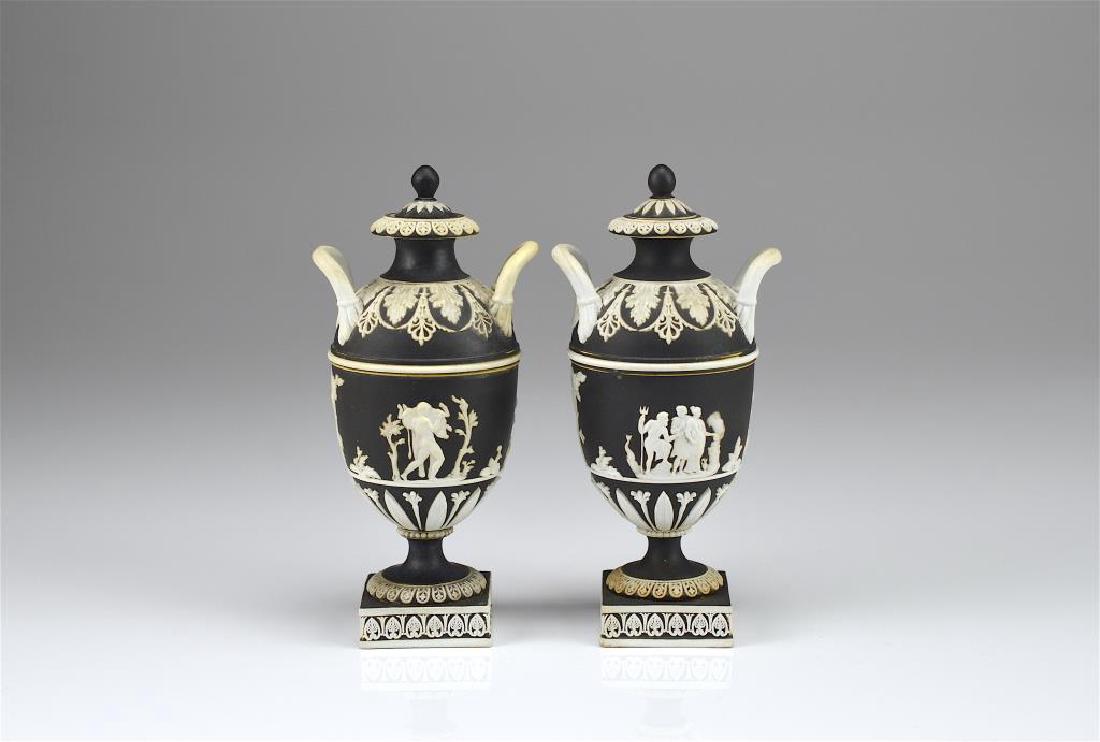 Two Wedgwood black basalt Jasperware covered vases (1 of 17)