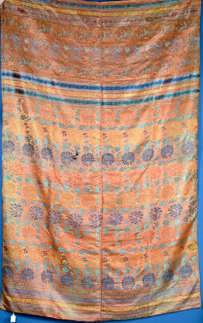 CHINESE RED GROUND SILK EMBROIDERED FLORAL TEXTILE (1 of 7)