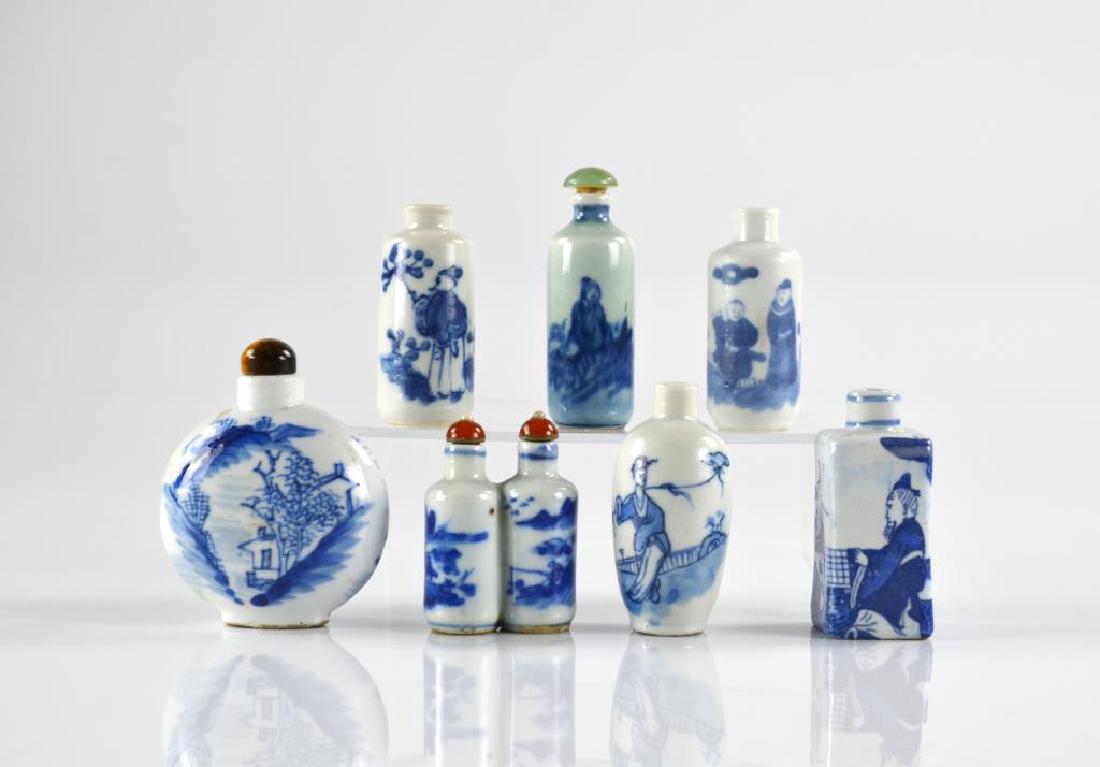 SEVEN CHINESE BLUE & WHITE PORCELAIN SNUFF BOTTLES (1 of 3)