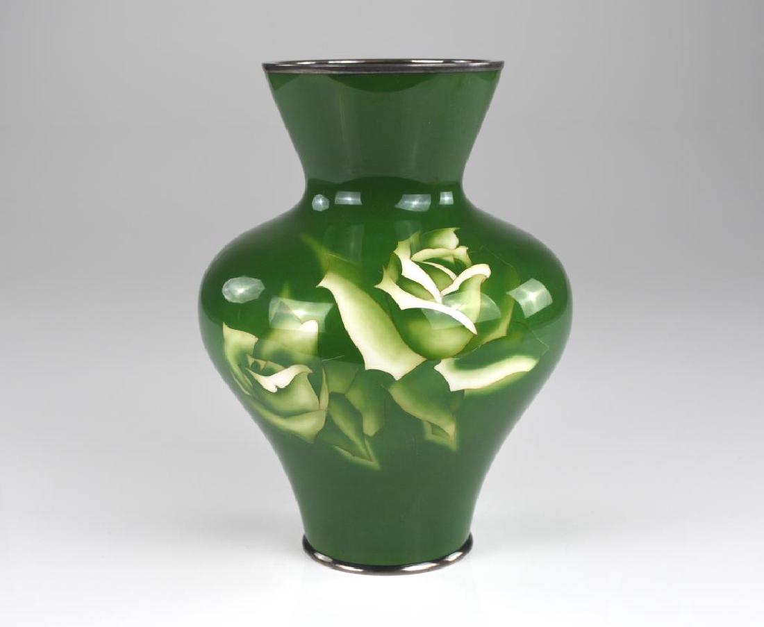 JAPANESE GREEN ANDO CLOISONNE ENAMELLED VASE (1 of 5)