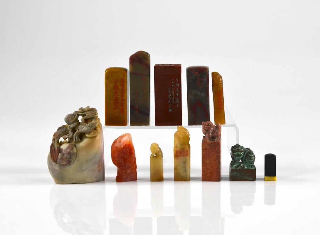 TWELVE CHINESE CARVED SEALS OF MIXED MATERIALS (1 of 10)