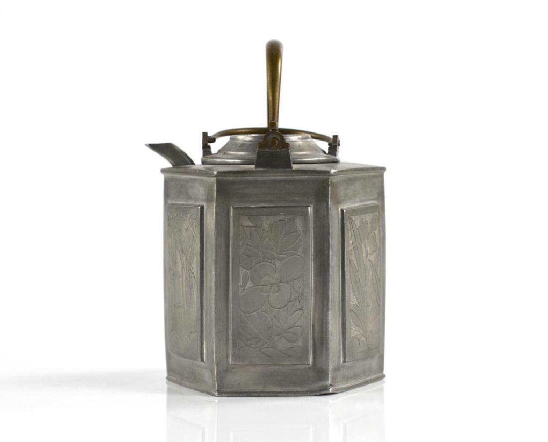 CHINESE PEWTER HEXAGONAL DOUBLE TEAPOT (1 of 7)