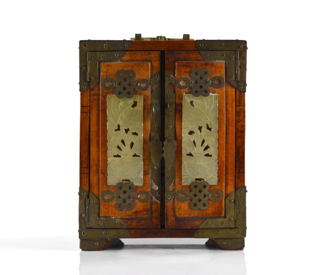 BRASS MOUNTED WOODEN JEWELLRY BOX WITH JADE (1 of 6)