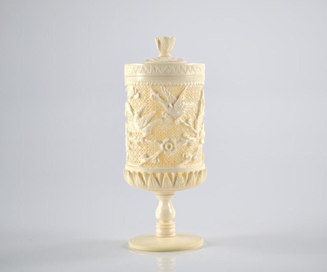 CHINESE IVORY CARVED PIERCED STEM BOX (1 of 5)