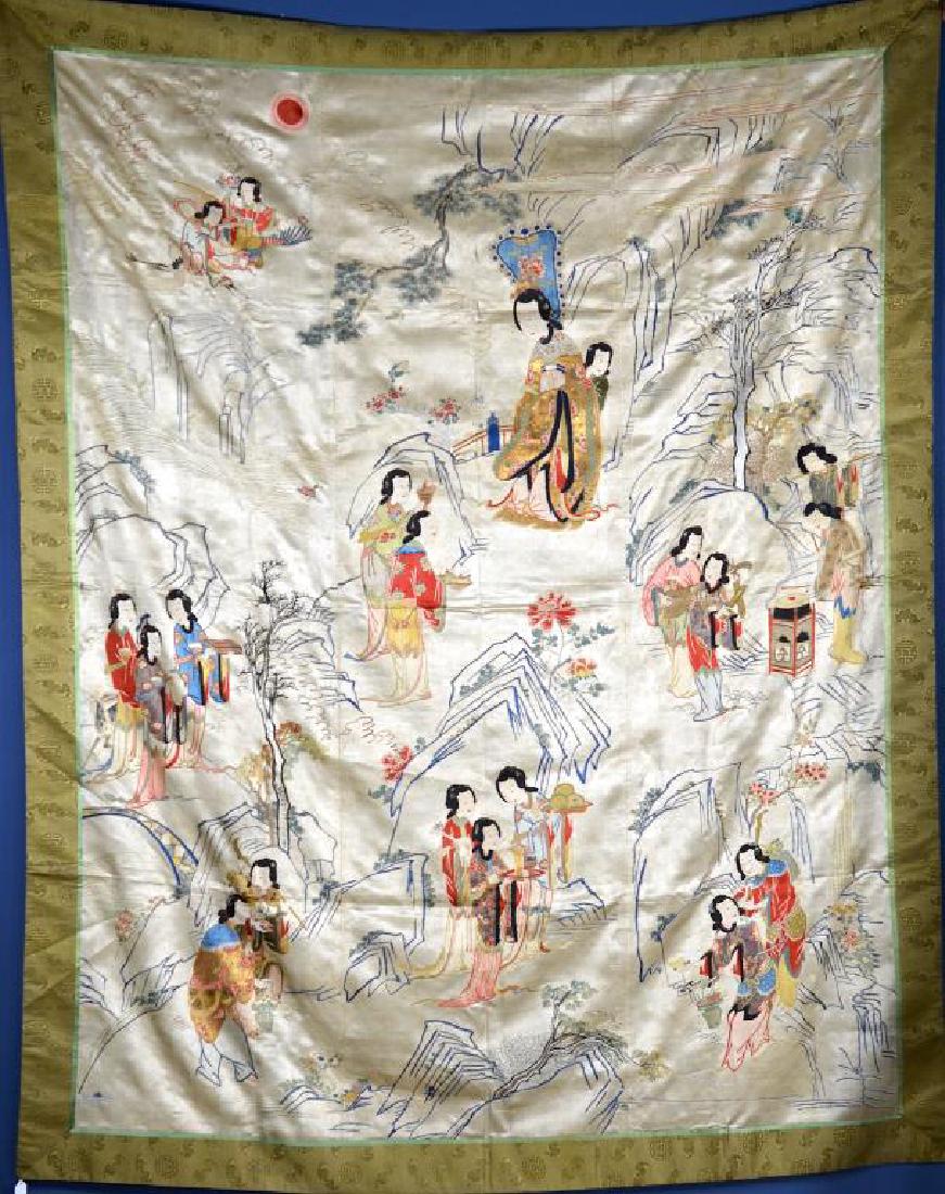 LARGE CHINESE SILK EMBROIDERED TEXTILE WITH LADIES (1 of 10)