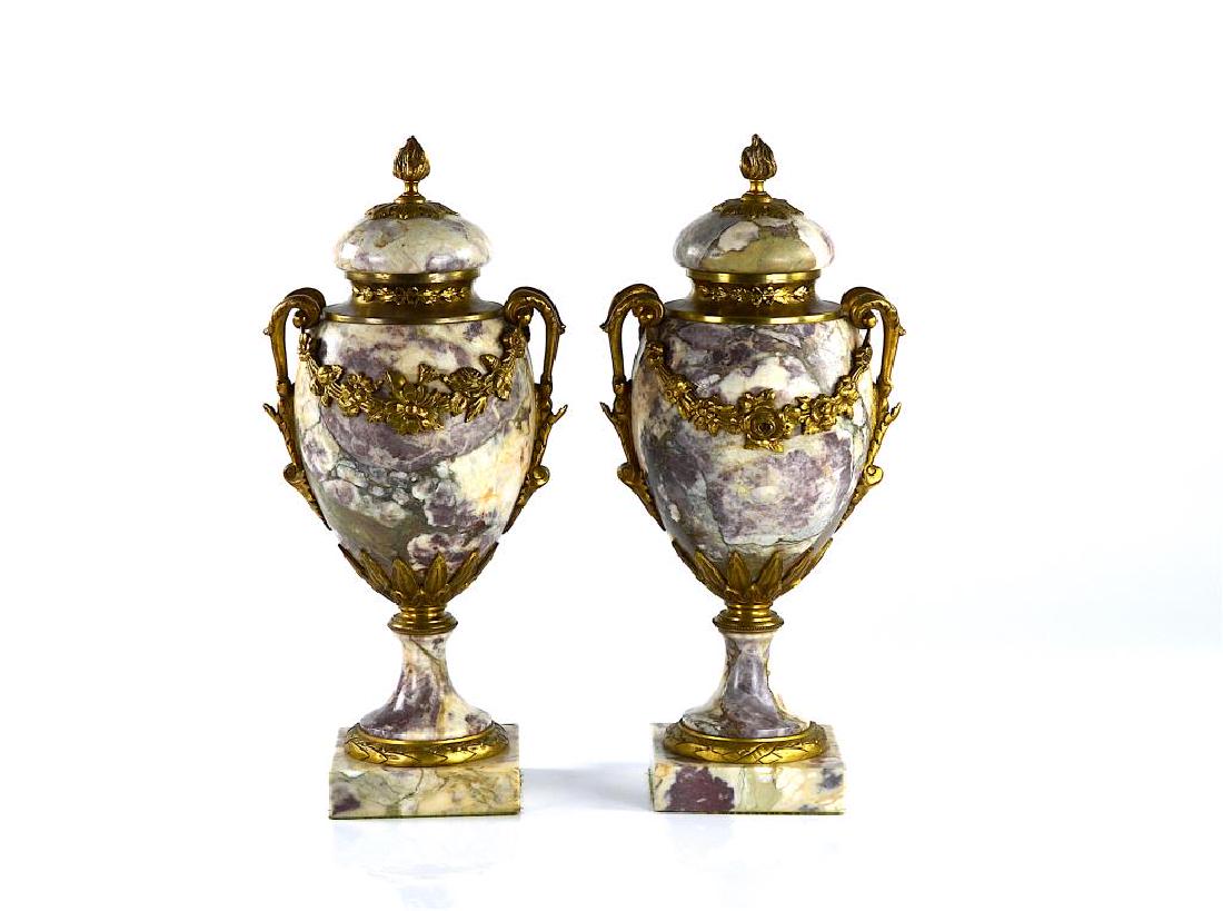 Pair of marble & bronze covered urns (1 of 2)