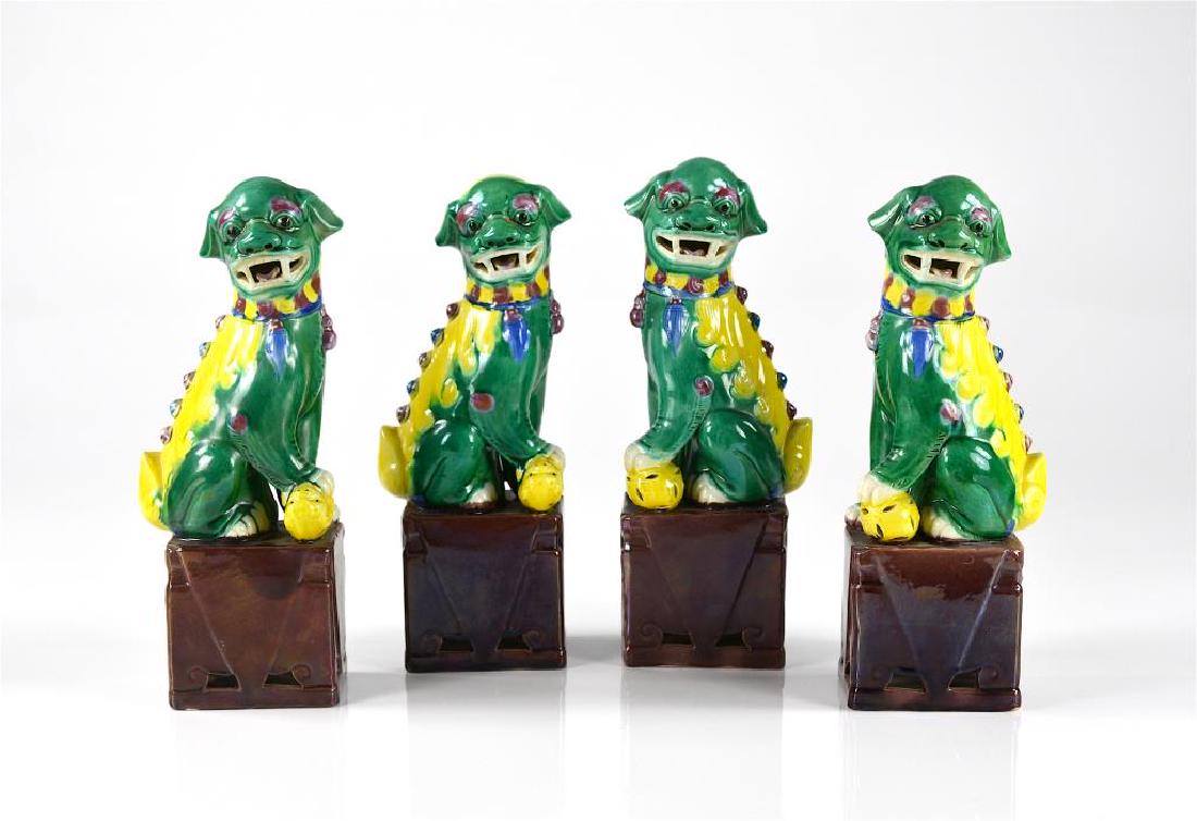 Four polychrome glazed Chinese fu dog sculptures (1 of 4)