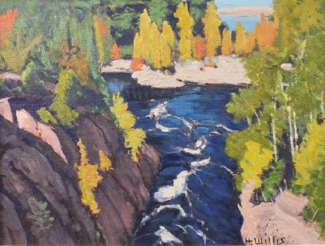 WILLIAM HARRY WILLIS (Canadian, 20th C): Georgian Bay Landscape Oil on board Signed lower right 12 x 16 in.
