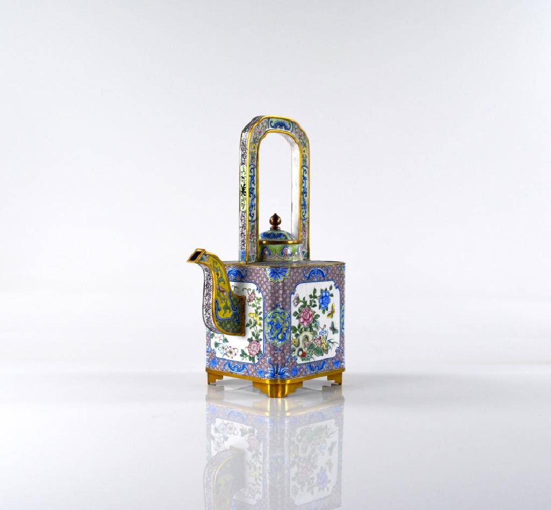 CHINESE CANTON ENAMEL ON COPPER TEAPOT KETTLE (1 of 8)