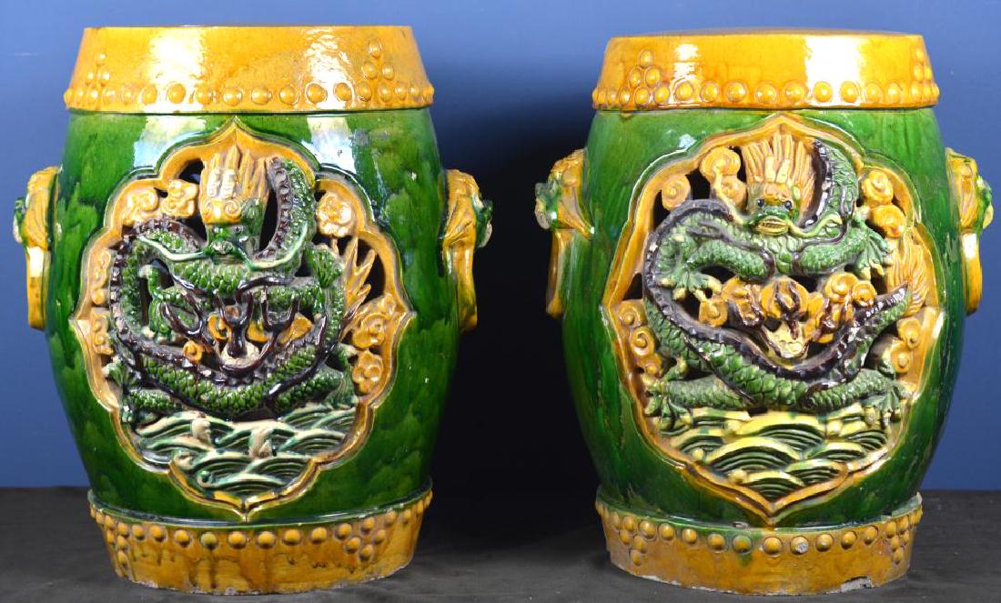 PAIR OF CHINESE SANCAI POTTERY DRAGON STOOLS (1 of 9)