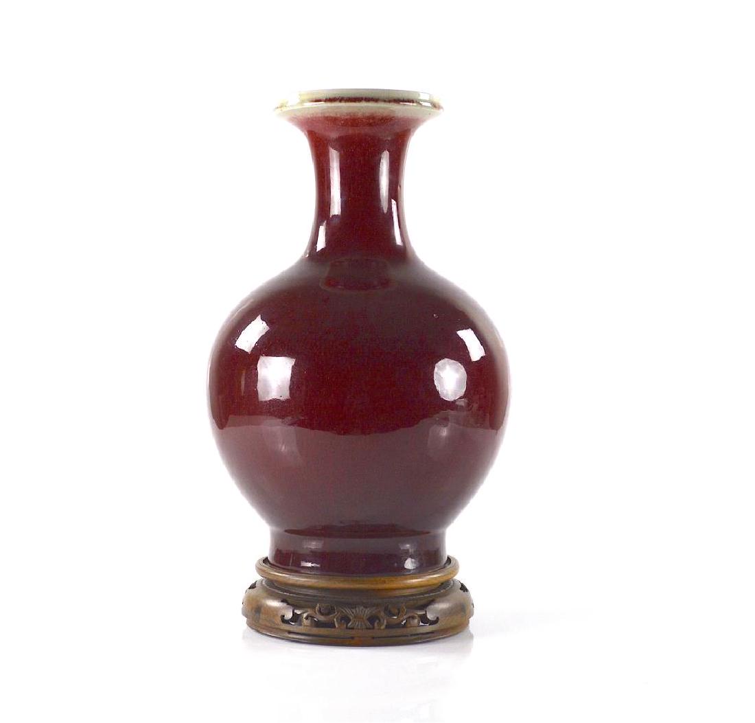 CHINESE RED FLAMBE GLAZED PORCELAIN BOTTLE VASE (1 of 6)
