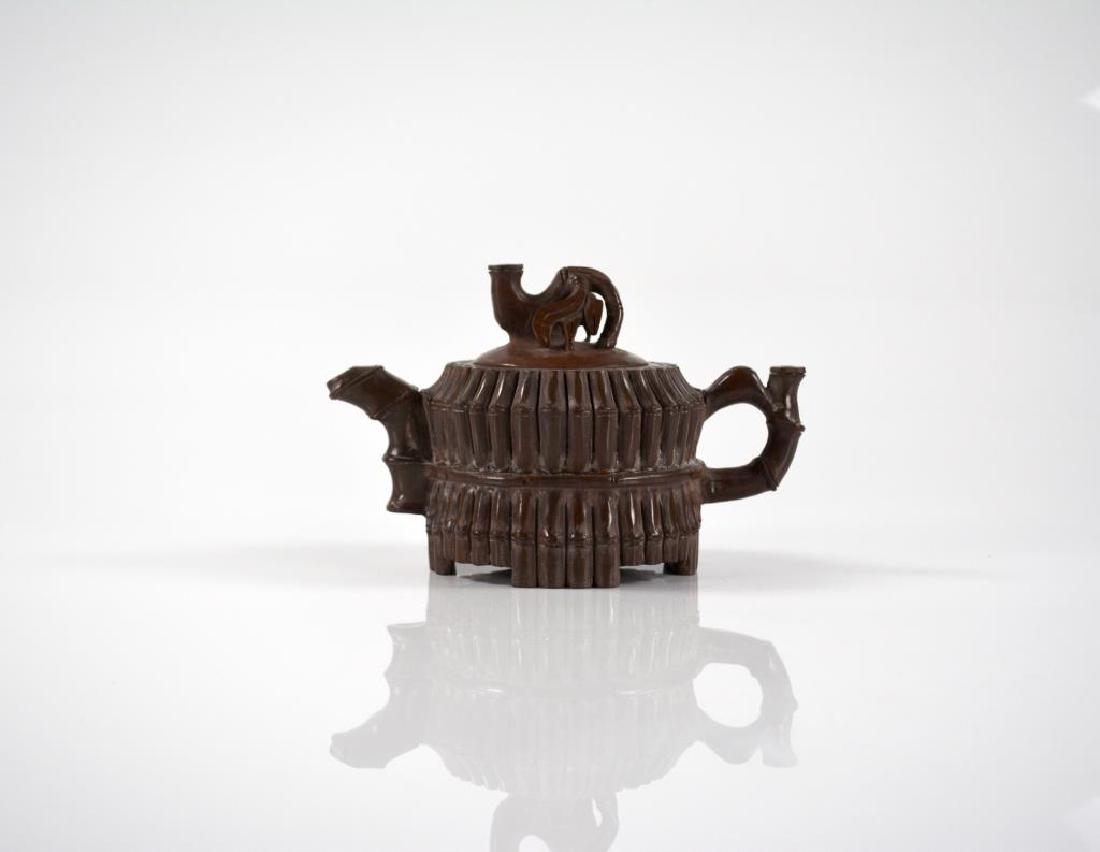 CHINESE STONE CARVED BAMBOO BASKET FORM TEAPOT (1 of 4)