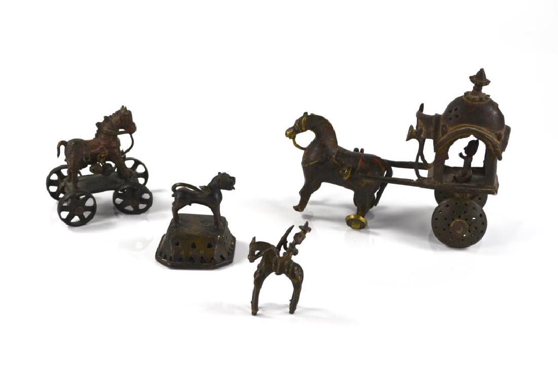 FOUR INDIAN BRONZE TEMPLE TOY FIGURES (1 of 6)