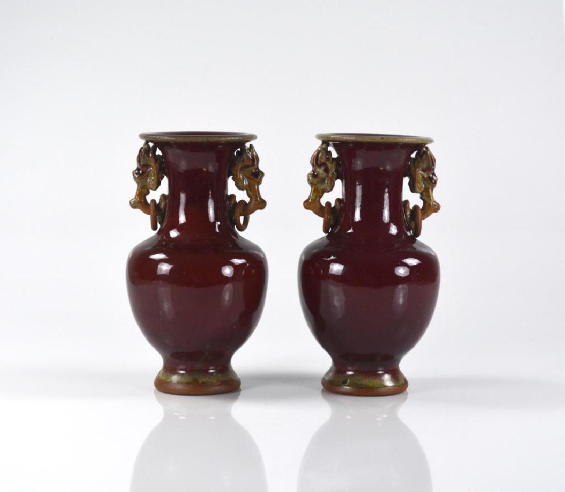 PAIR OF CHINESE COPPER RED FLAMBE PORCELAIN VASES (1 of 6)