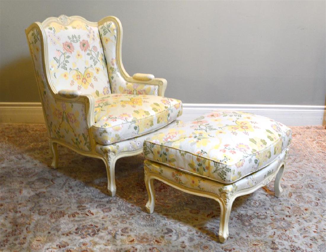French style wingback arm chair and ottoman (1 of 1)