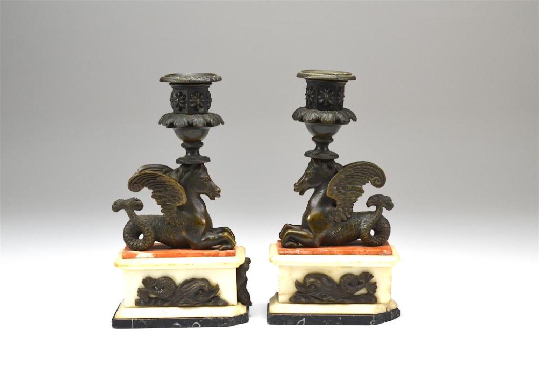 Pair of bronze & marble figural candlesticks (1 of 3)