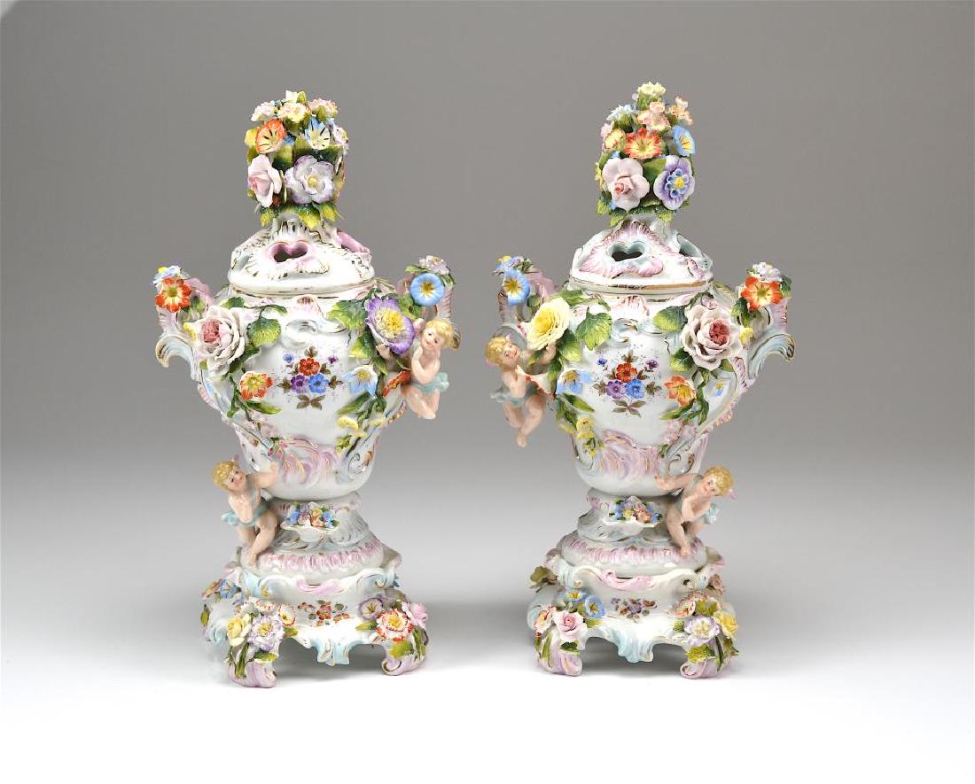 Pair of Dresden porcelain potpourri urns (1 of 5)