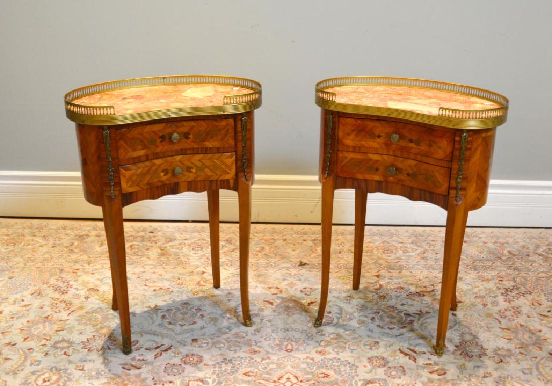 Pair of French mix wood marquetry side tables (1 of 1)