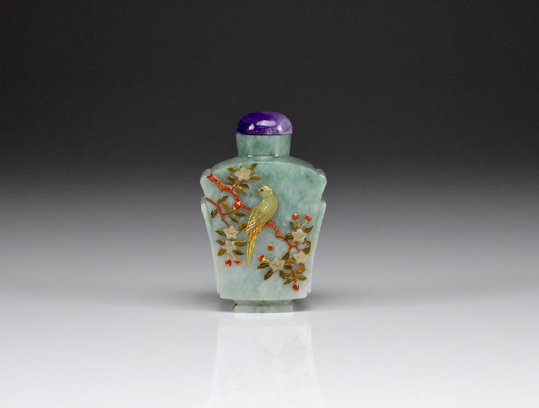 CHINESE GREEN JADE CARVED SNUFF BOTTLE (1 of 6)