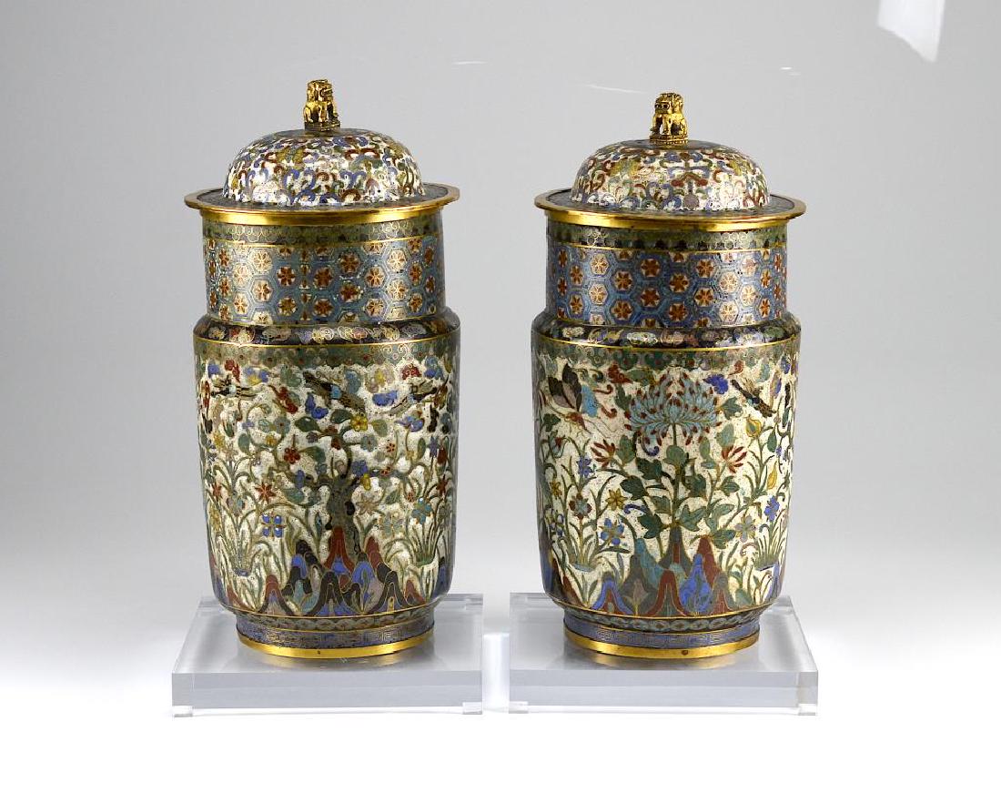 PAIR OF CHINESE CLOISONNE ENAMEL COVERED JARS (1 of 14)