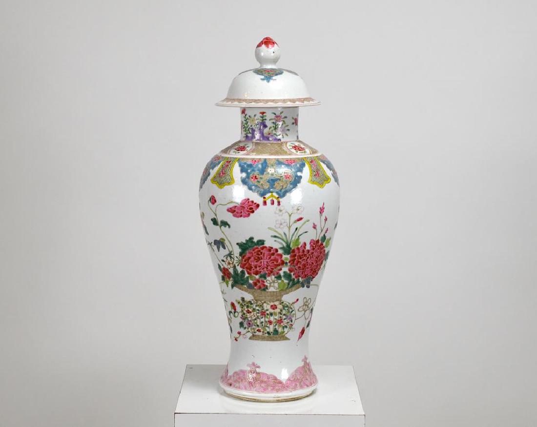 PAIR OF FAMILLE ROSE PORCELAIN BALUSTER VASES (1 of 11)