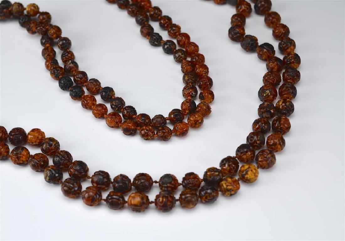 TWO CHINESE LONG AMBER BEAD COURT NECKLACES (1 of 7)