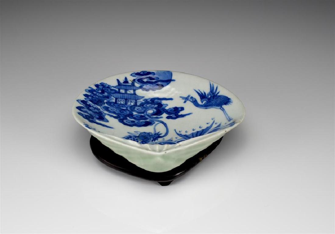 CHINESE CELADON, BLUE & WHITE PORCELAIN DISH (1 of 4)