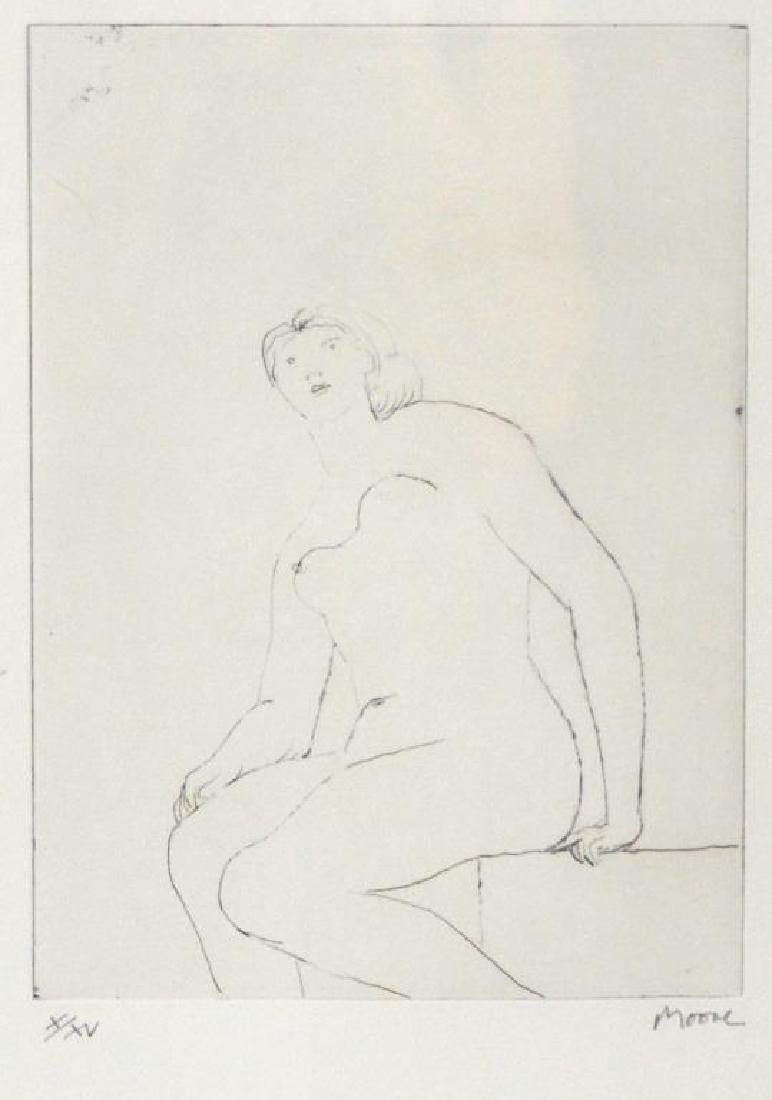 HENRY MOORE (BRITISH, 1898-1966): Seated Nude, 1979 [Cramer, 519] Etching and dry point Signed and numbered X/XVThe Estate of June Brammal, Oakville, ON. purchased from Scrimshaw & Co., The Gallery, Oakville, ON. 1981 with original ga