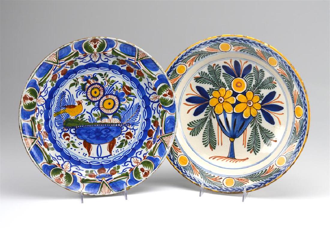 TWO DUTCH DELFT POTTERY FLORAL CHARGERS (1 of 1)