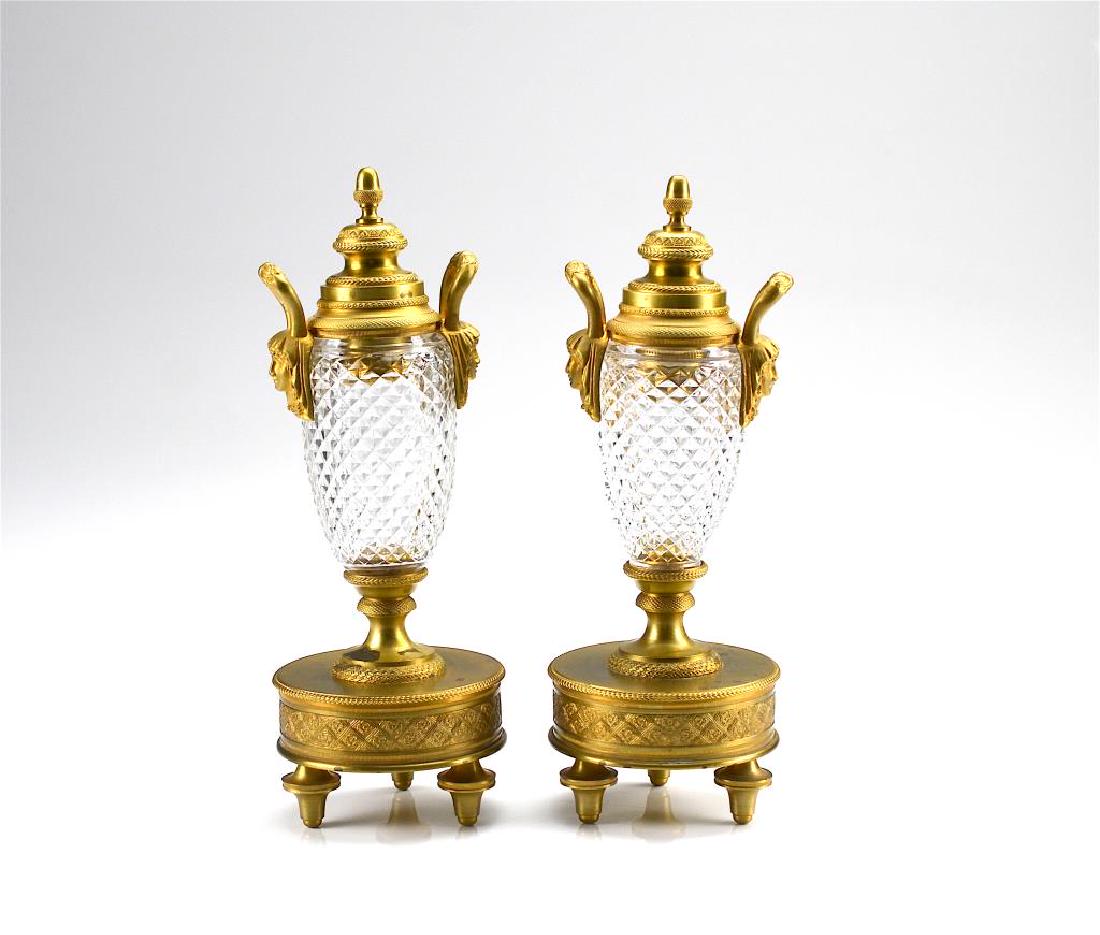 PAIR OF AUSTRIAN GLASS & BRONZE URNS (1 of 1)