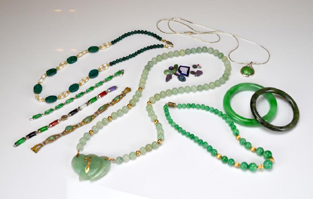 Group of nephrite, hardstone, and glass jewellery (1 of 3)