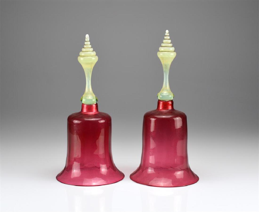 Two cranberry glass Victorian wedding bells (1 of 1)