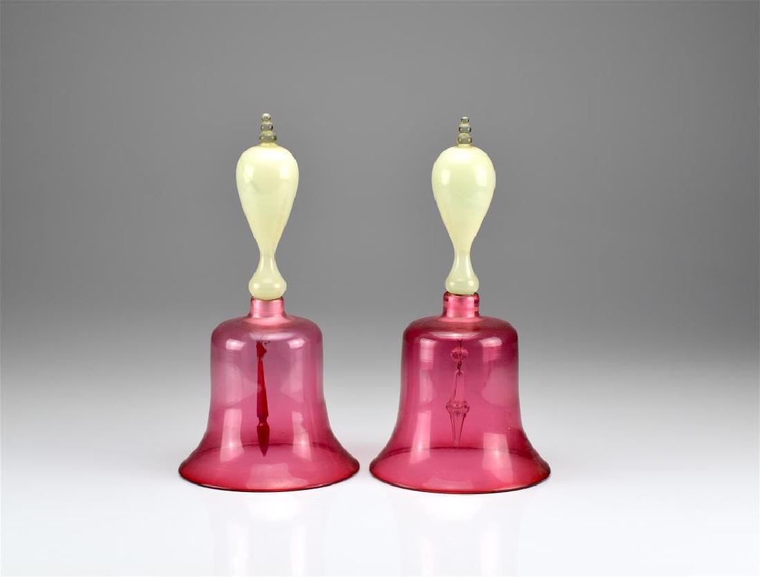 Pair of antique glass Victorian wedding bells
