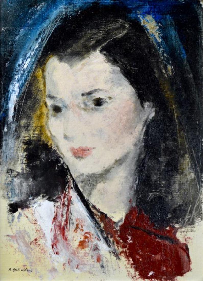 RONALD YORK WILSON (Canadian, 1907â€“1984): Brunette Oil on board signed lower left Size: 15.5 x 11.5 in.With Kinsman Robinson Galleries, label to frame verso