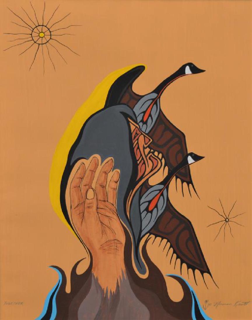 NORMAN KNOTT (INDIGENOUS CANADIAN, 1945-2003): Together Acrylic on linen paper Signed, titled and dated '81 Size: 19.5 x 15.5 in (sight)