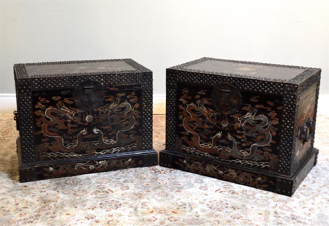 Matched Chinese lacquer & bronze studded trunks (1 of 1)