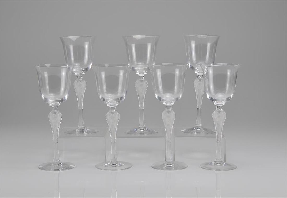 Ten Faberge Pavlova wine glasses: Art Nouveau style glasses with frosted female fairy figure stem. Igor Carl Faberge FM 80 to base. H. 20.3 cm (8 in.)