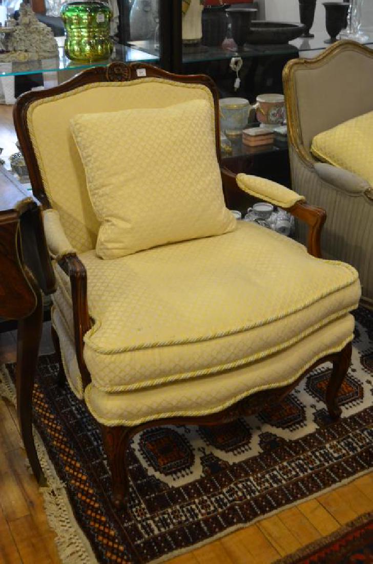 French carved wood and upholstered bergere: .