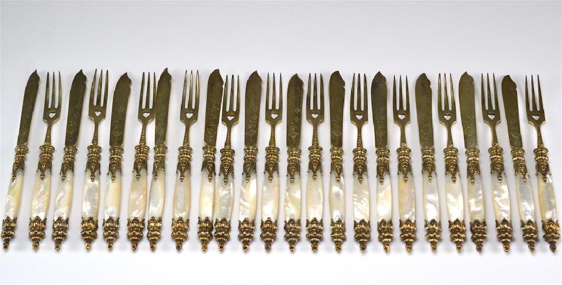 German gilt silver and mother of pearl dessert set (1 of 4)