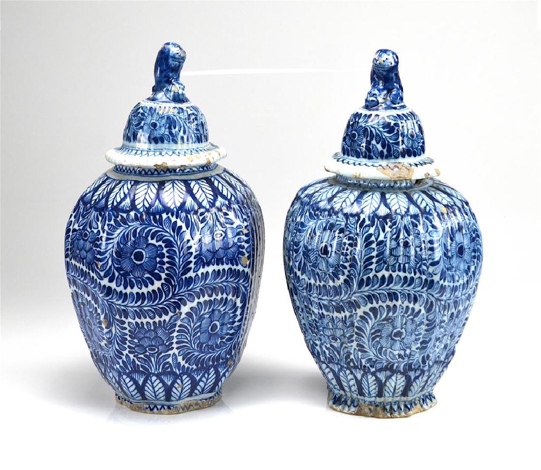 Pair of Delft pottery covered urns (1 of 6)