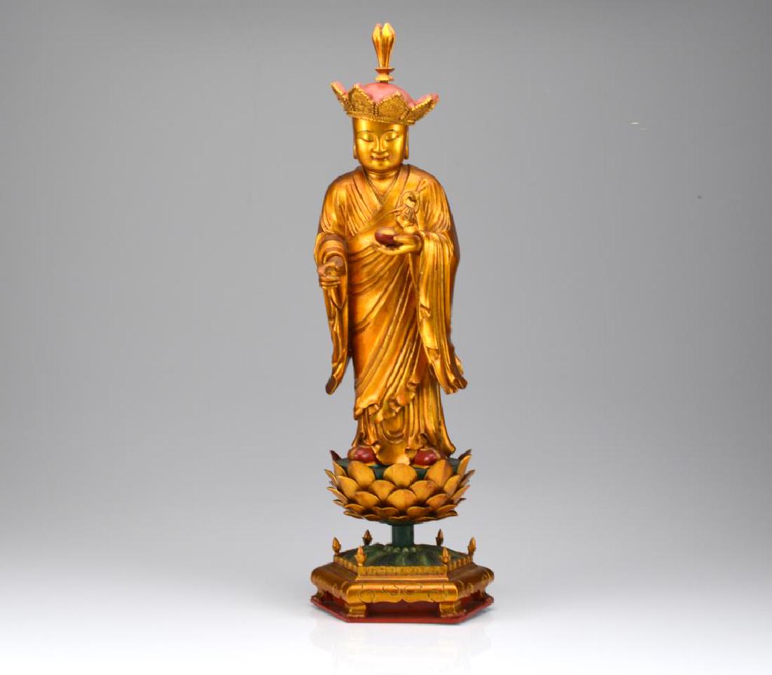 CHINESE CARVED WOOD DIZANG BODHISATTVA FIGURE (1 of 11)