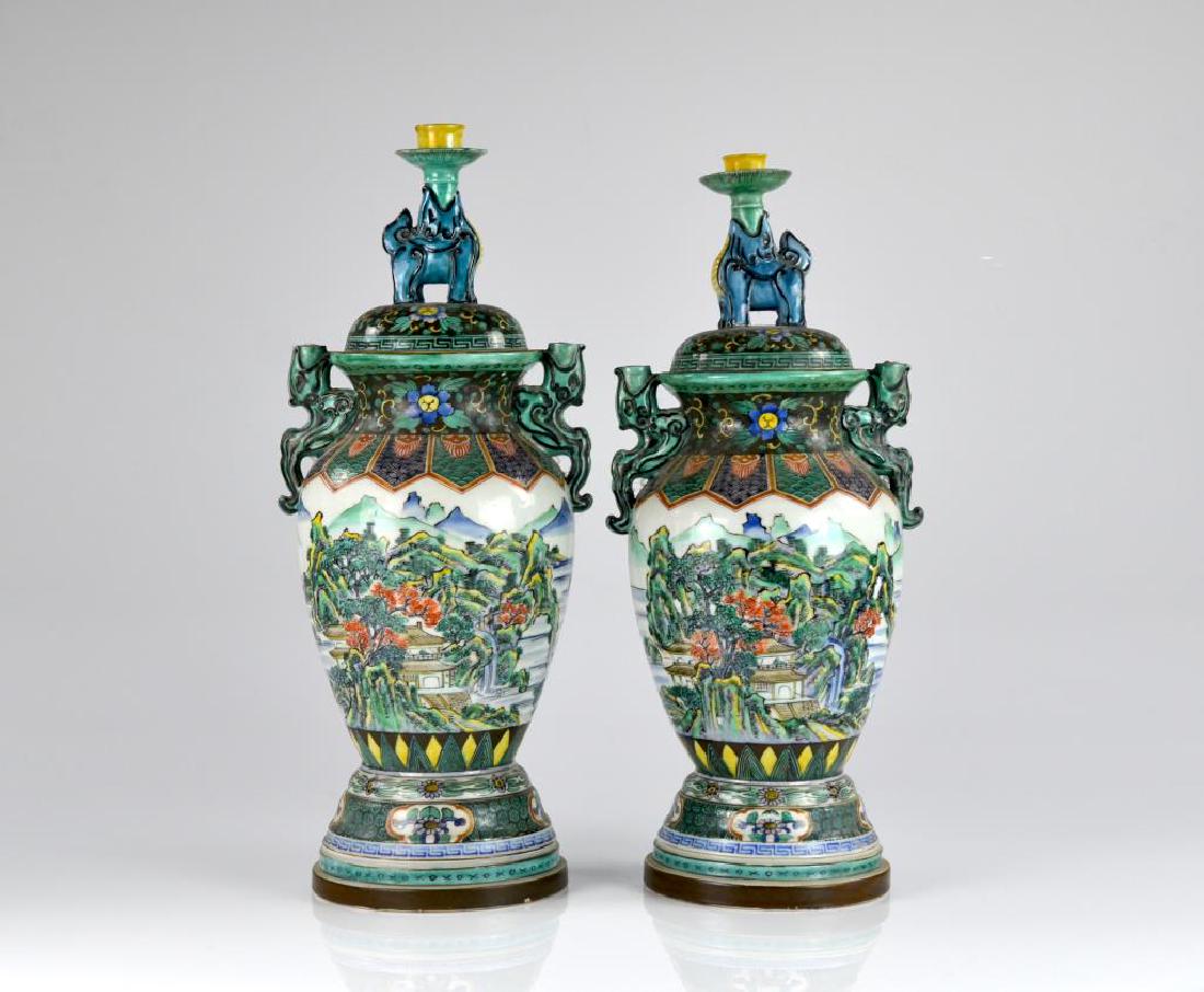 PAIR OF JAPANESE KUTANI PORCELAIN COVERED VASES (1 of 6)