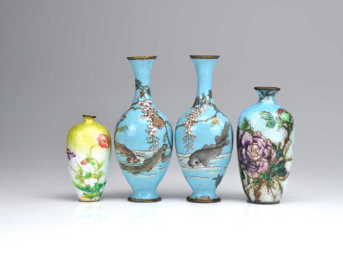 FOUR JAPANESE CLOISONNE CABINET VASES (1 of 6)