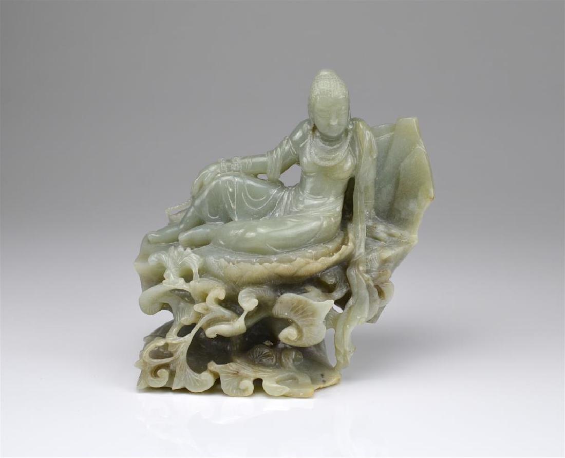 CHINESE JADE CARVED RECLINING LADY FIGURE (1 of 5)