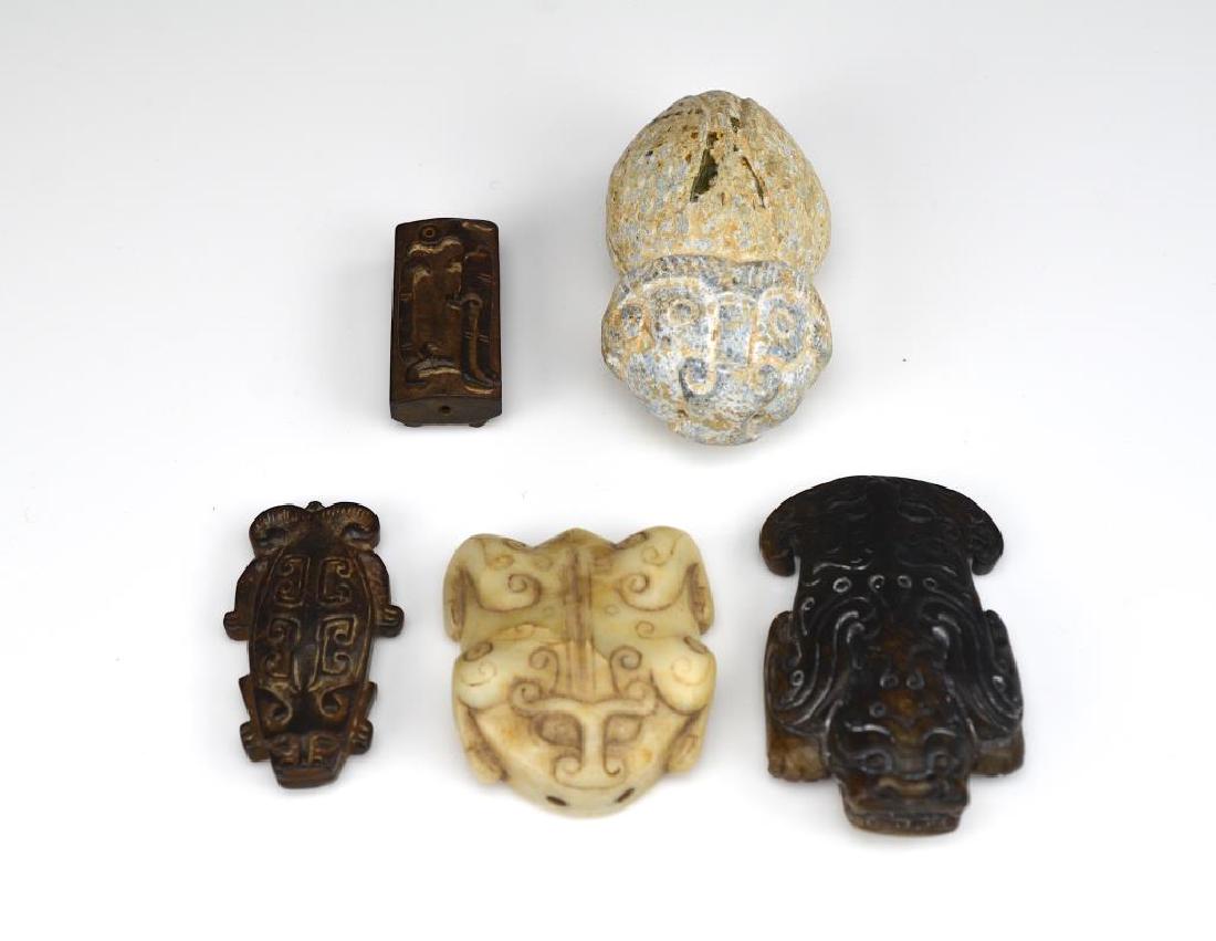 FIVE CHINESE CARVED MYTHICAL BEAST FORM JADES (1 of 8)